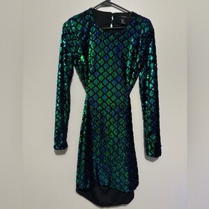 Forever 21 Blue Green Sequins Mini Backless dress, Medium, Holiday, New Year